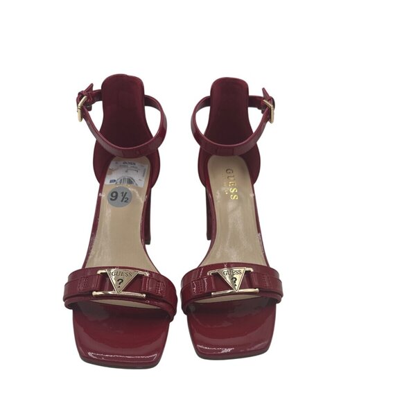 Guess Size 9.5 Womens Deep Red Patent Leather Block Square Toe Heel Sandals - Picture 2 of 10
